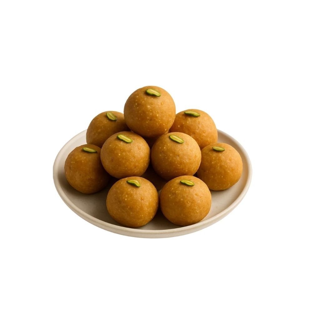 Our Besan Laddu, lovingly known as Maa Laddu, is made just the way it’s prepared at home. Premium besan is slow-roasted in pure ghee until aromatic, blended with just the right sweetness, and hand-rolled to perfection. Every bite brings back memories of amma’s kitchen and festive family moments.