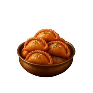 Chandrakala – Text A royal South Indian sweet made for celebrations. Crispy on the outside, rich and flavorful on the inside, Chandrakala is a timeless delicacy filled with a delicious mix of khoya, nuts, and aromatic spices—deep-fried to golden perfection and soaked lightly in sugar syrup.