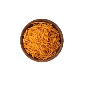 Crispy tapioca chips cut into thin sticks and tossed with spicy chilli seasoning. Each bite delivers a bold crunch with a fiery kick, making it a perfect tea-time or anytime snack.